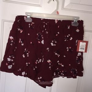 Maroon flowery shorts